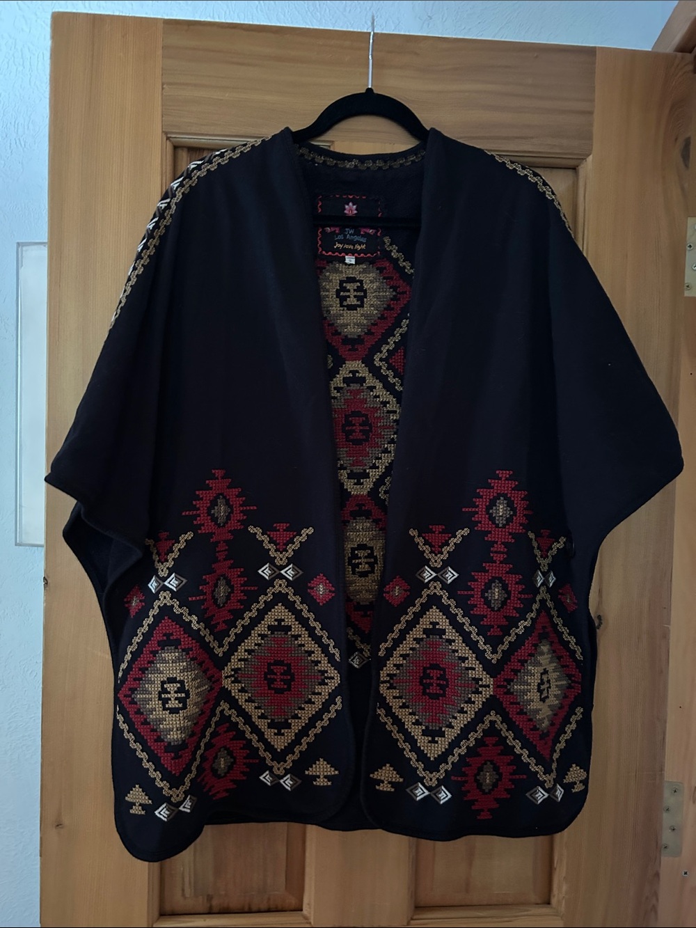 Johnny Was Black Embroidered Open-Front Poncho Jacket - Women's